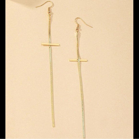 Gold Cross Chain Earrings - Picture 3 of 7